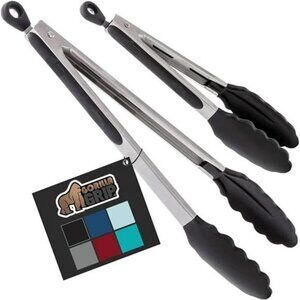 Gorilla Grip Stainless Steel Kitchen Tongs Set Silicone Tips Heat Resistant